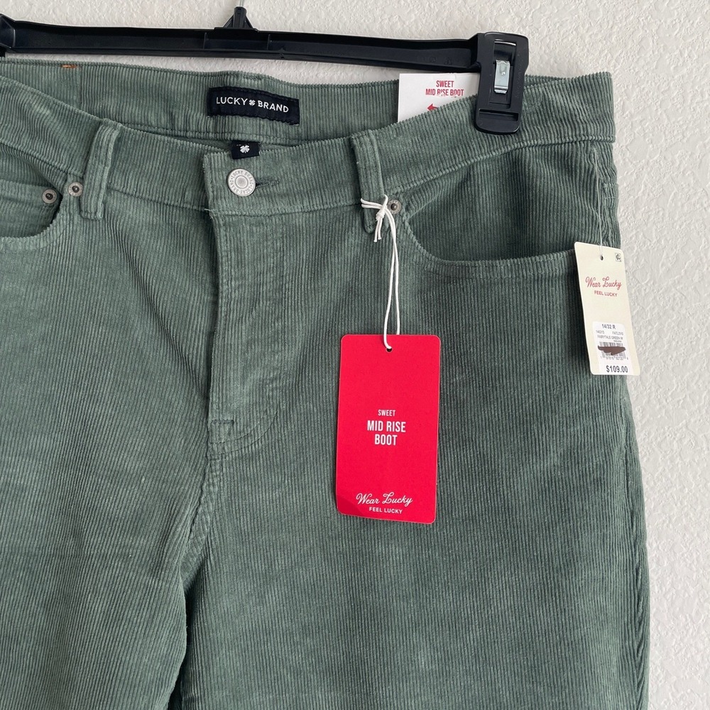 Lucky Brand Mid Rise Sweet Boot Cut Corduroy Pants Fairytale Green 14/32R NWT - Picture 10 of 10